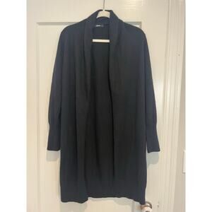 Quince Black Cashmere Open Front Long Line Cardigan Small